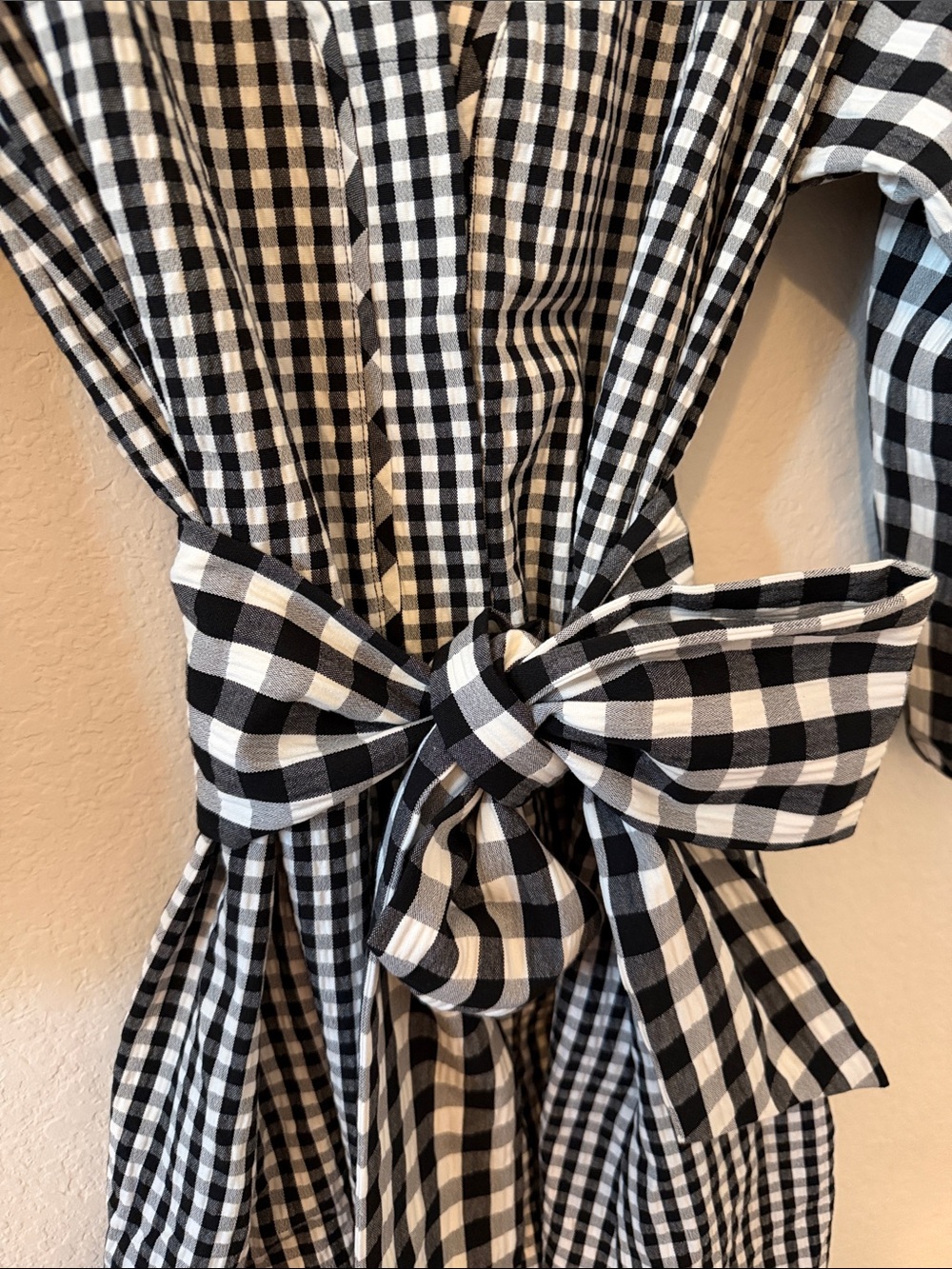 Tanya Taylor Rio Gingham Tie-Waist Shirtdress Black White 4 - Picture 7 of 16